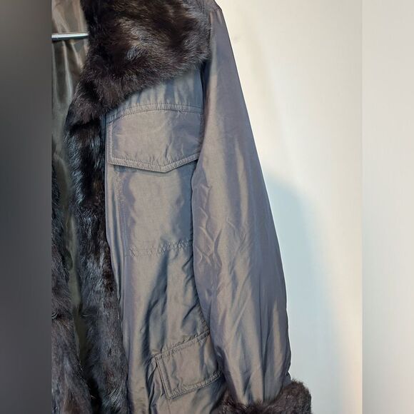Zara Woman Wind Water Repellant Fax Fur Hooded Duster Coat Sz M Mob Wife Street - Picture 6 of 6